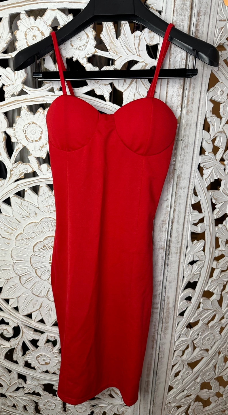 🧡 NWOT 0 XS S Red Bodycon Pencil Dress Spaghetti Strap Dress - photo 2