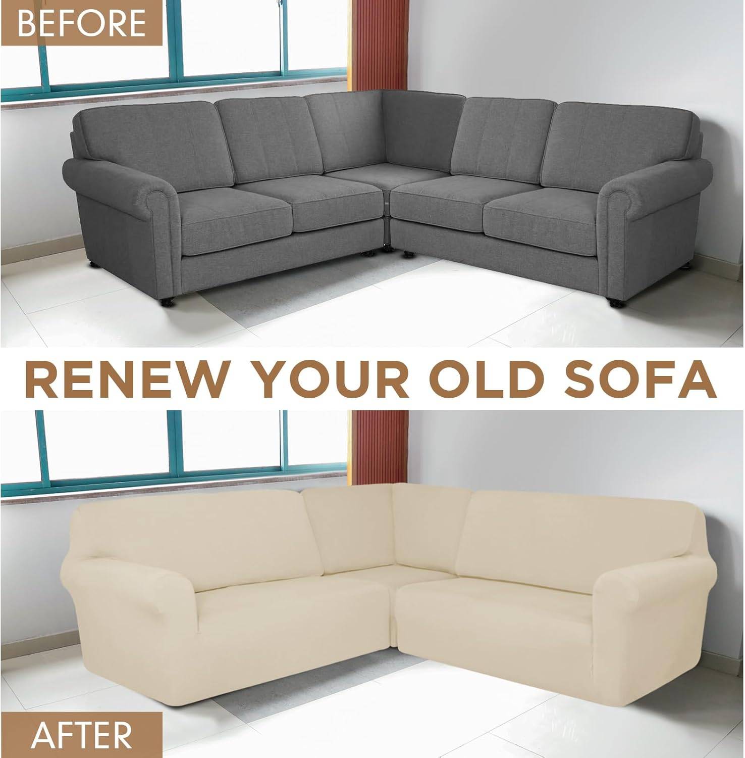 5-Seat L Shape Sectional Recliner Sofa Cover - Beige - photo 2