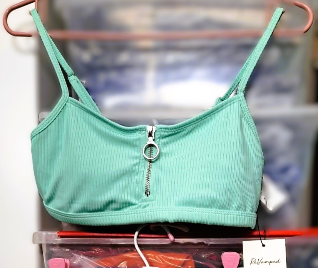 Brand New w/Tags Mint Ribbed Zipper Mint Green Bikini Set - photo 2