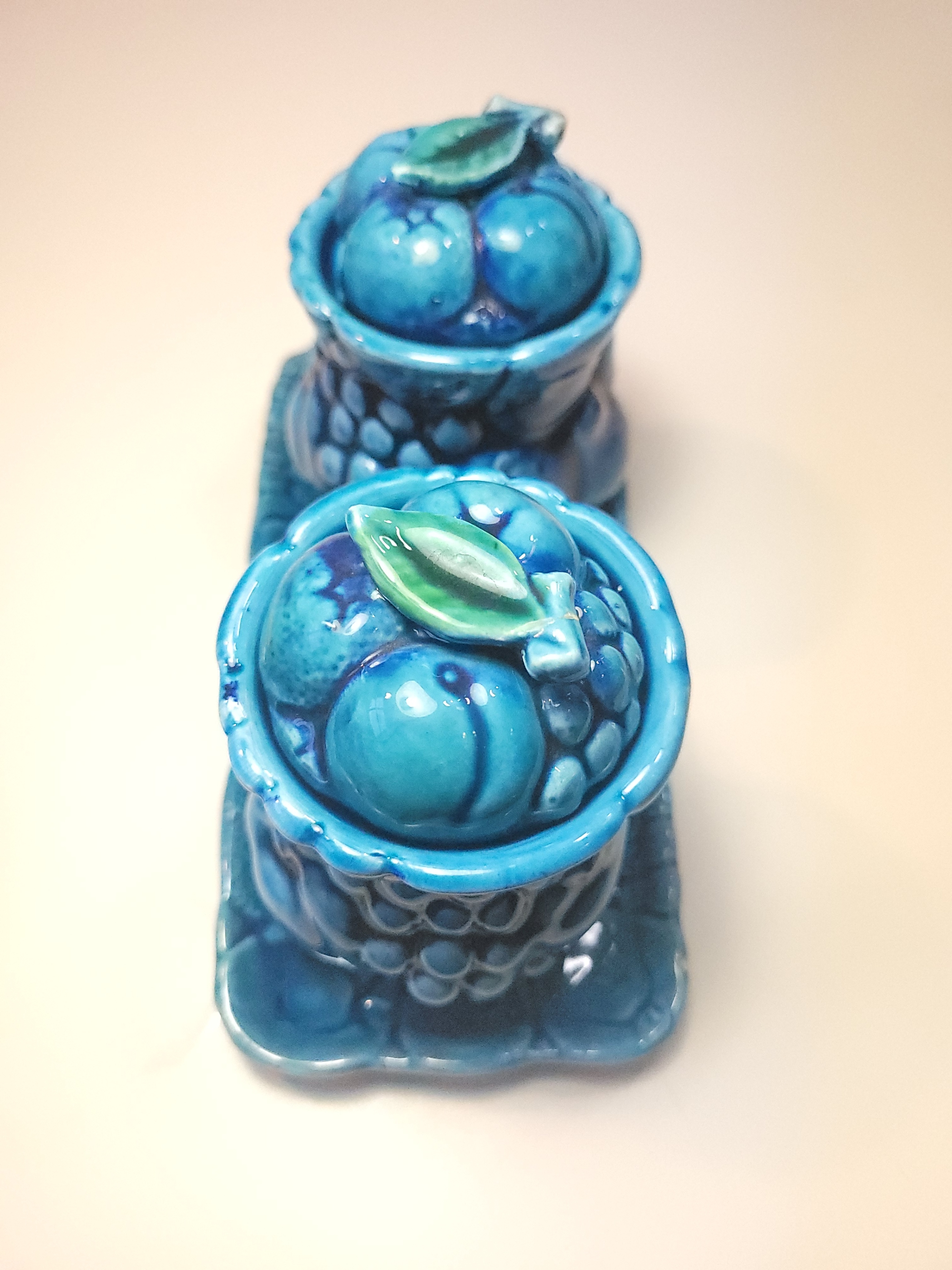 Circa 1965 Inarco Japan Mood Indigo Blue Fruit Three Piece Set - photo 4