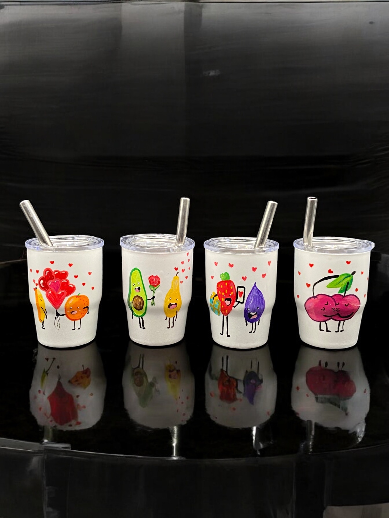 Hand-Painted Stainless Steel Mini Tumbler with Straw Set