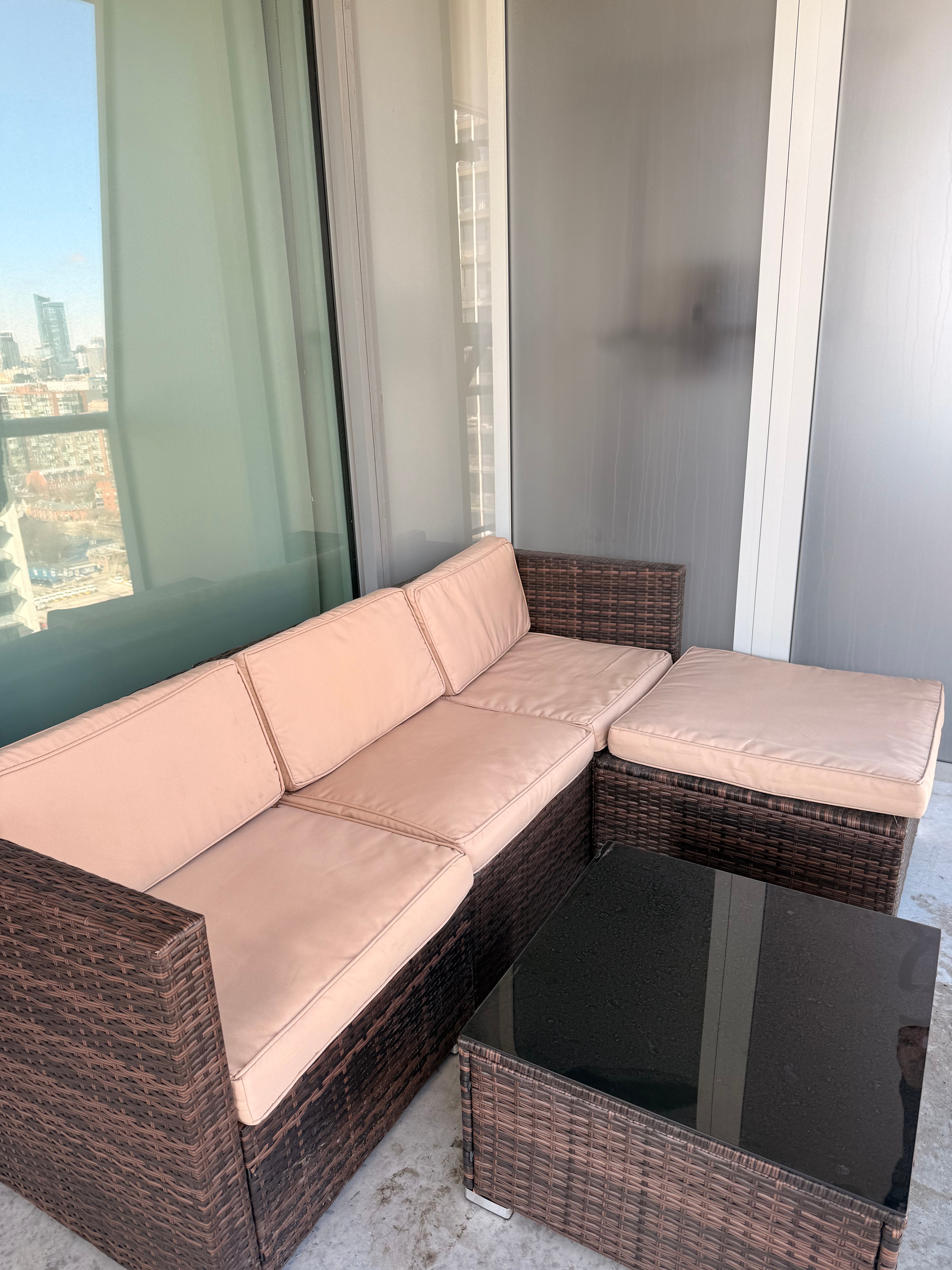 Outdoor Patio Sectional Sofa Set – Wicker Balcony Couch + Table