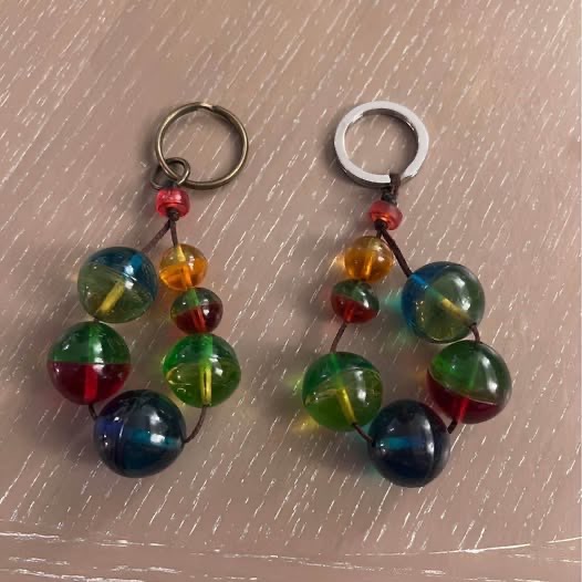 Vintage Glass Beaded Keychains Pair Colorful Retro Keychains