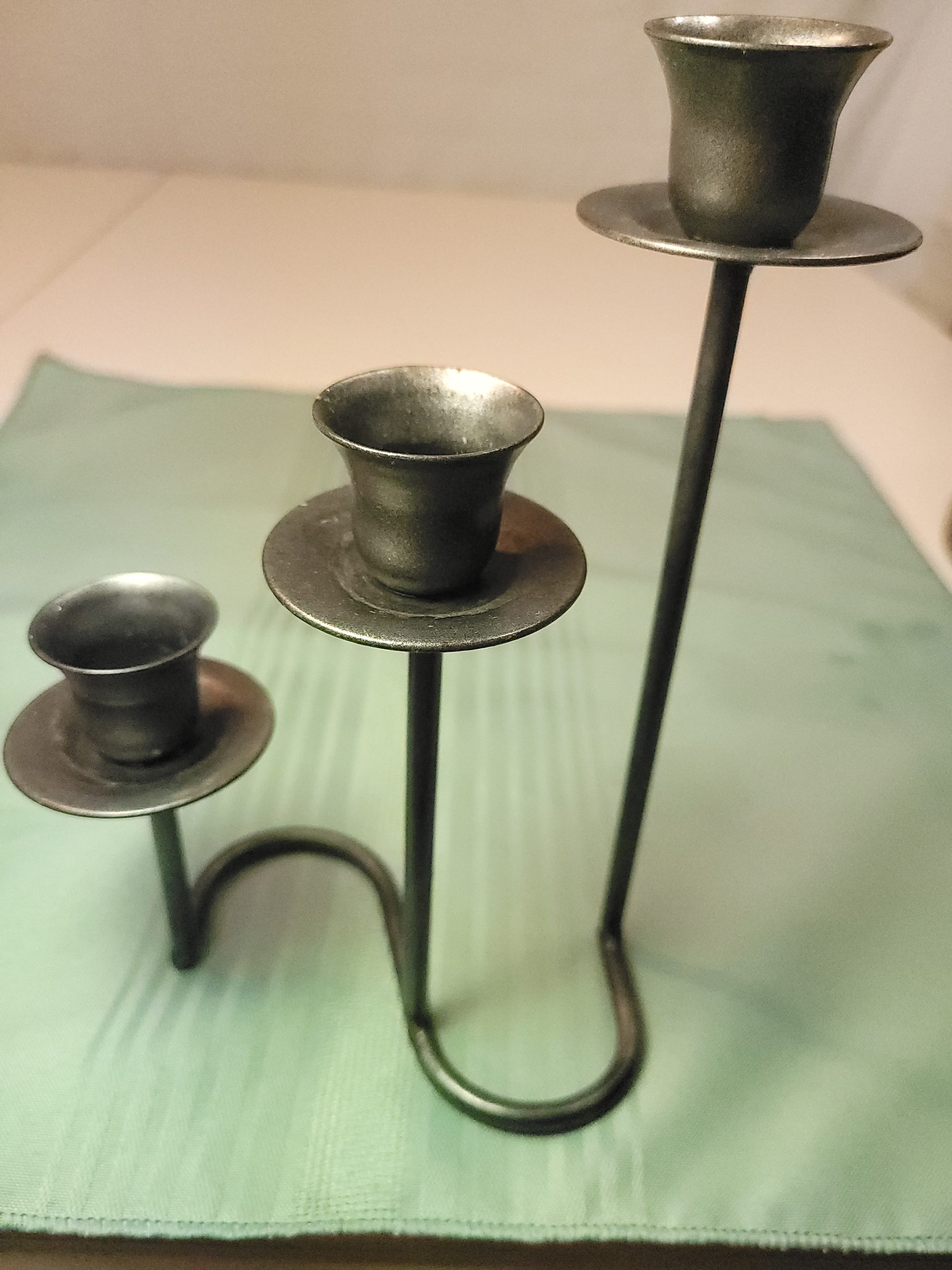 Mexican Brutalist Wrought Iron 3-Tier Candelabra Squiggle Wavy - photo 5