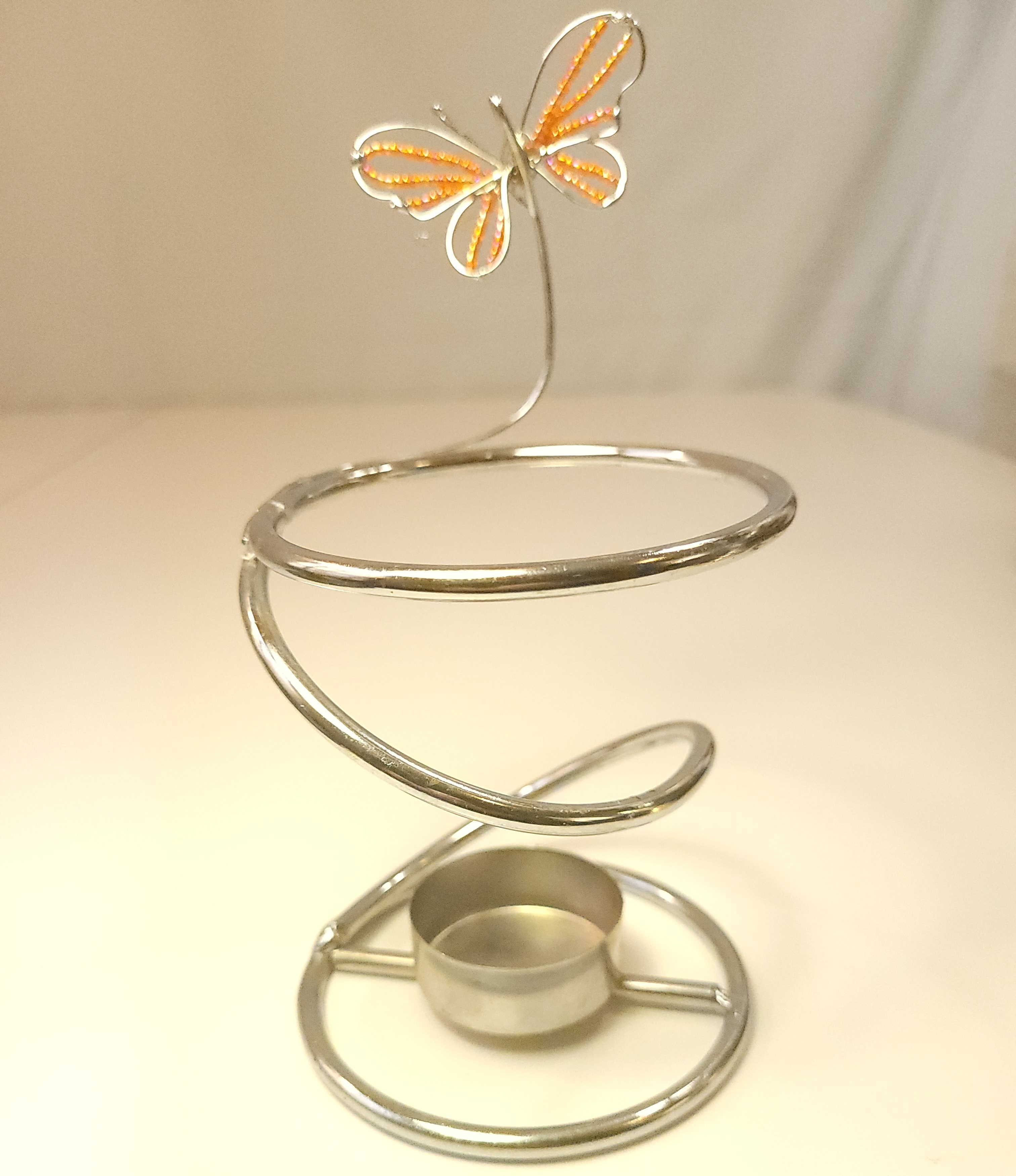 Butterrfly Tea Light Holder Spiral Wire Candle Stand Beaded But