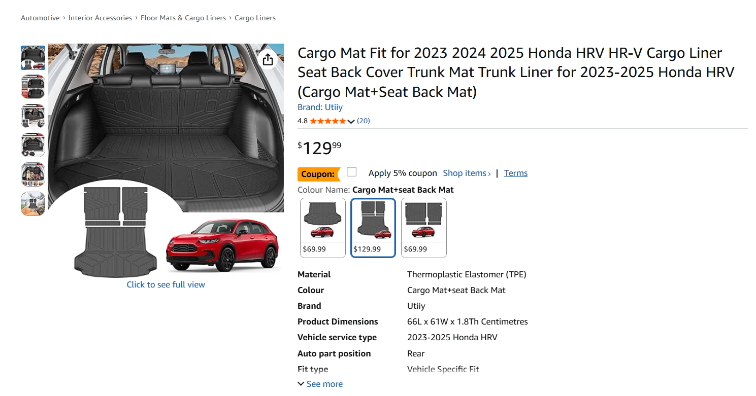 Utiiy Cargo Mat for 2023-2025 Honda HR-V - NEW