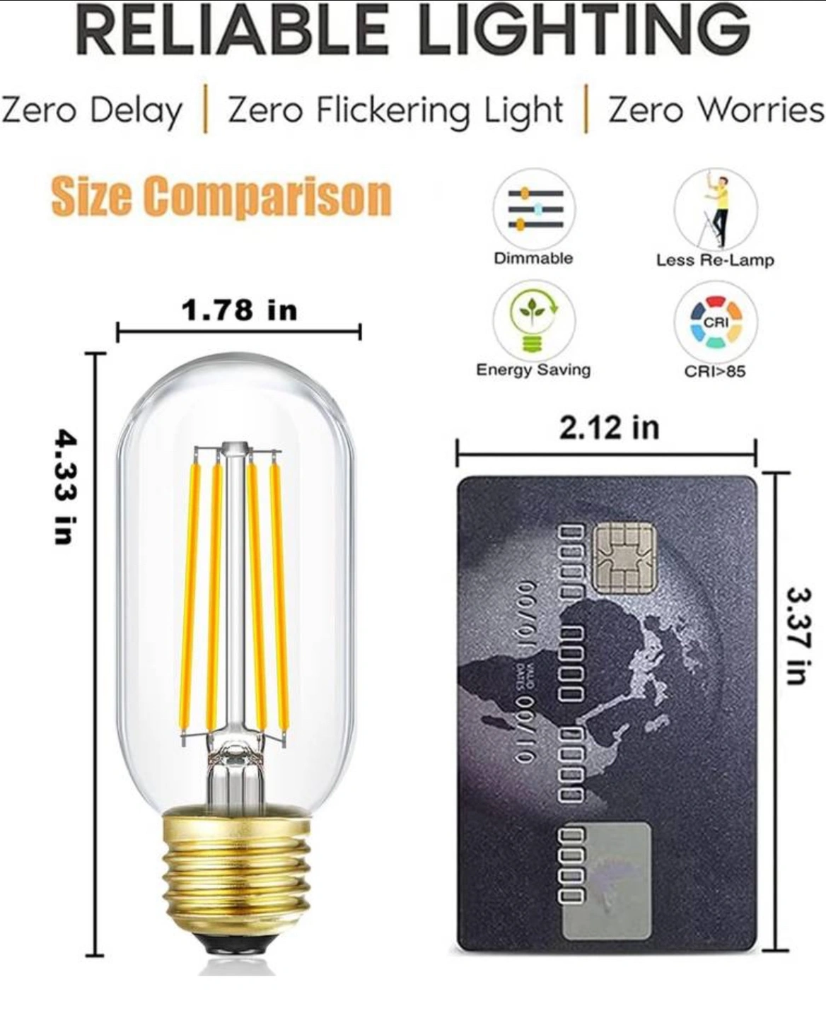 Dimmable LED Edison Bulbs 8W = 100W 120V T45 3000K Soft White 🧡 - photo 3