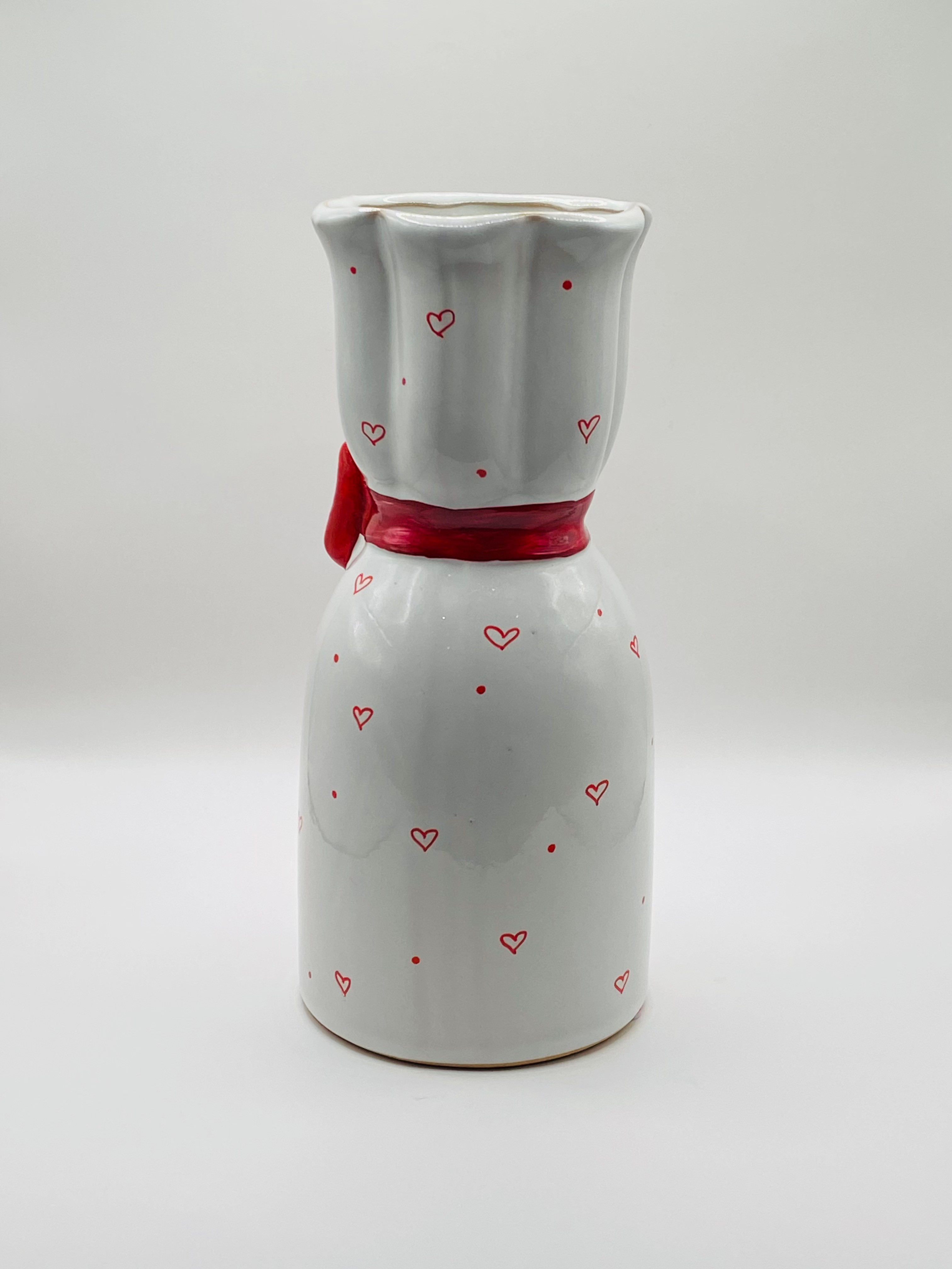 Hand Painted White Vase with Red Hearts and Bow - photo 2