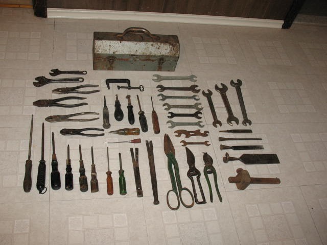 44 Piece Vintage Hand Tools, plus Metal Toolbox
