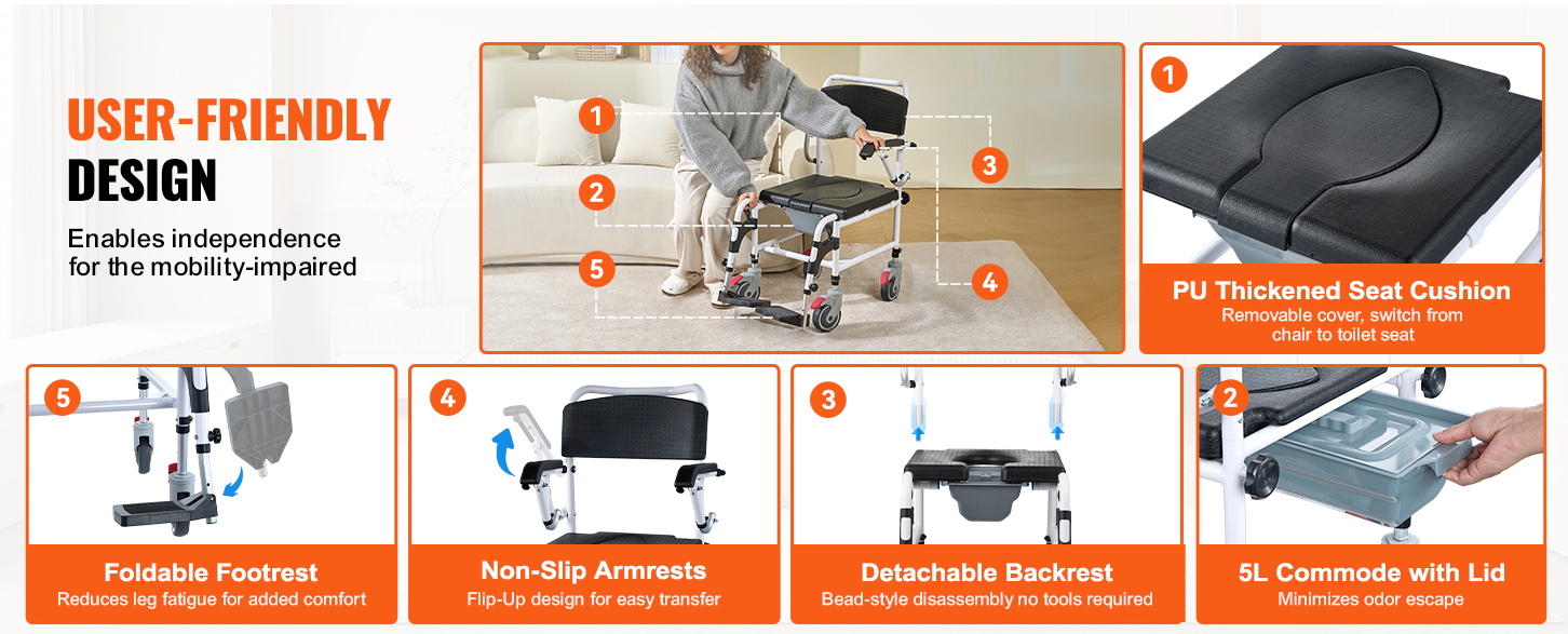 Shower Commode Wheelchair with 4 Lockable Wheels - photo 4