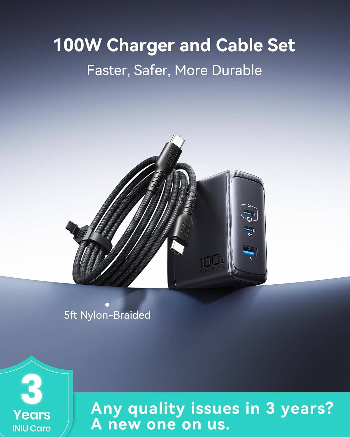 INIU 100W 3-Port PD Fast Charging, Advanced GaN Power - photo 4