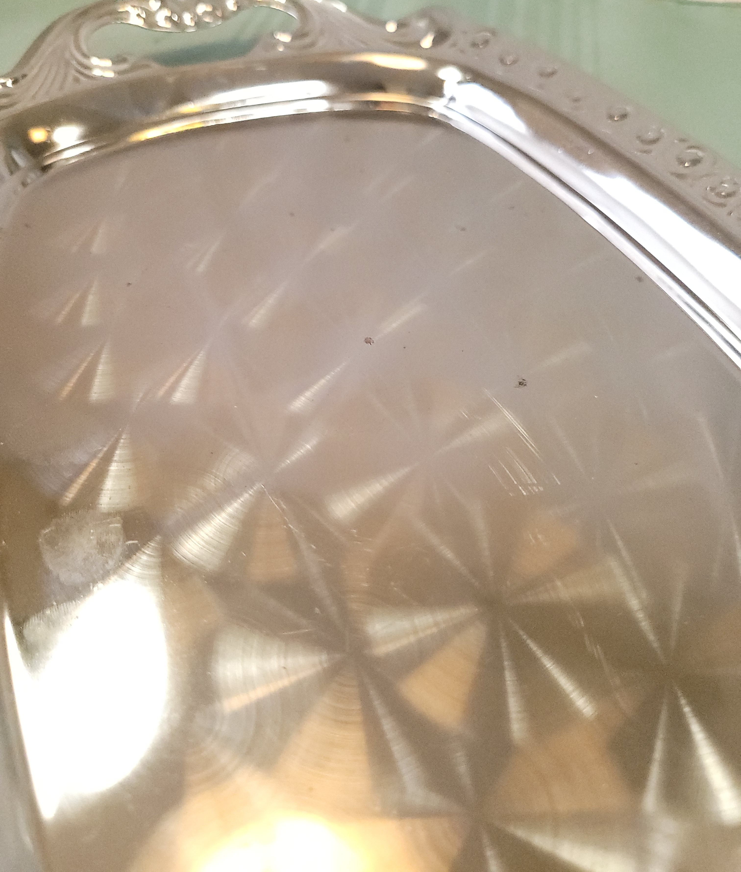 1970s Imports Japan Chrome Serving Tray Rose Border Sunburst - photo 5