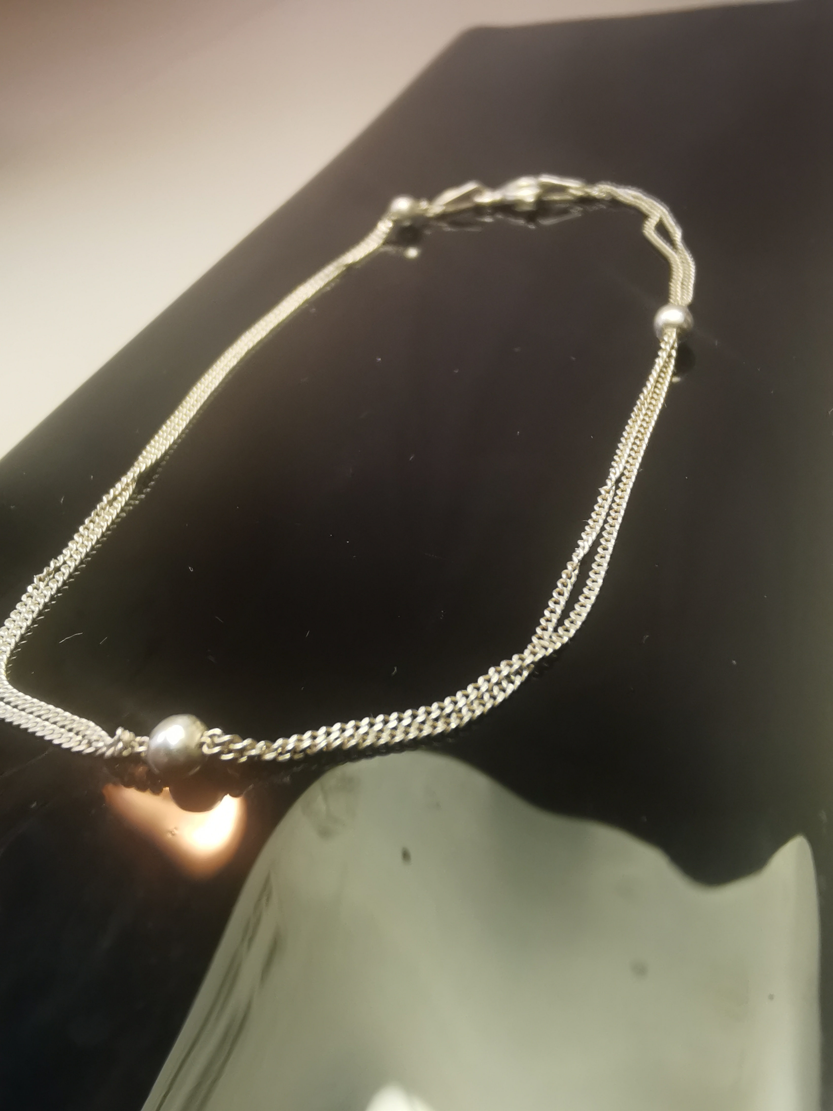 925 Sterling Silver Double Curb Link Bead Bracelet 1990 Italy - photo 5