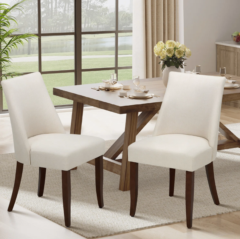 Solid Wood Dining Chairs - Set of 4 - Cream Fabric - New in box - photo 2