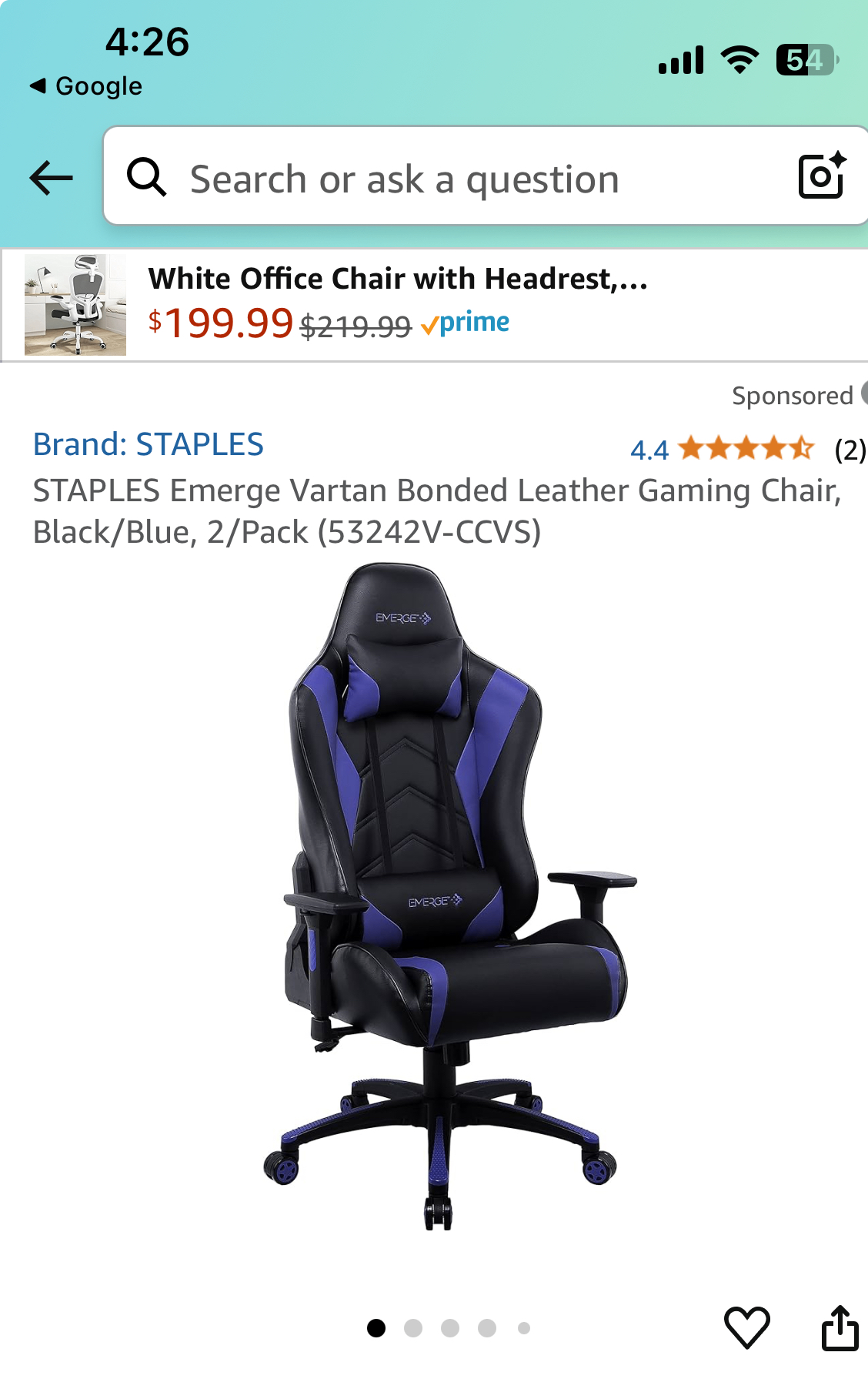 STAPLES Emerge Vartan Gaming Chair - Black/Blue