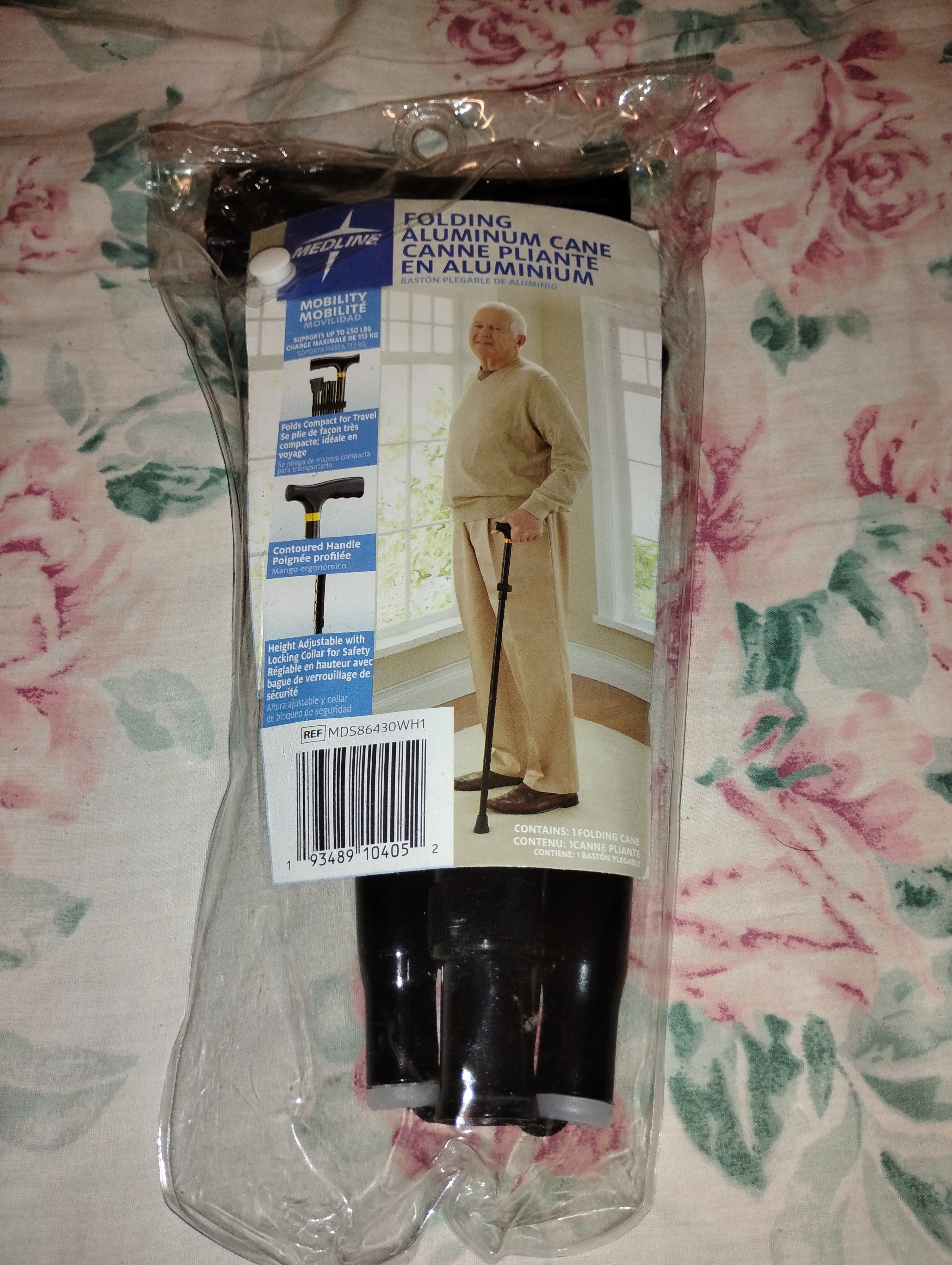 New Medline Folding Aluminum Cane - Black