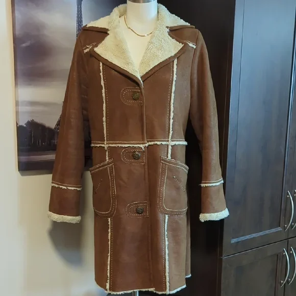 Brown Faux Suede Sherpa Lined Coat