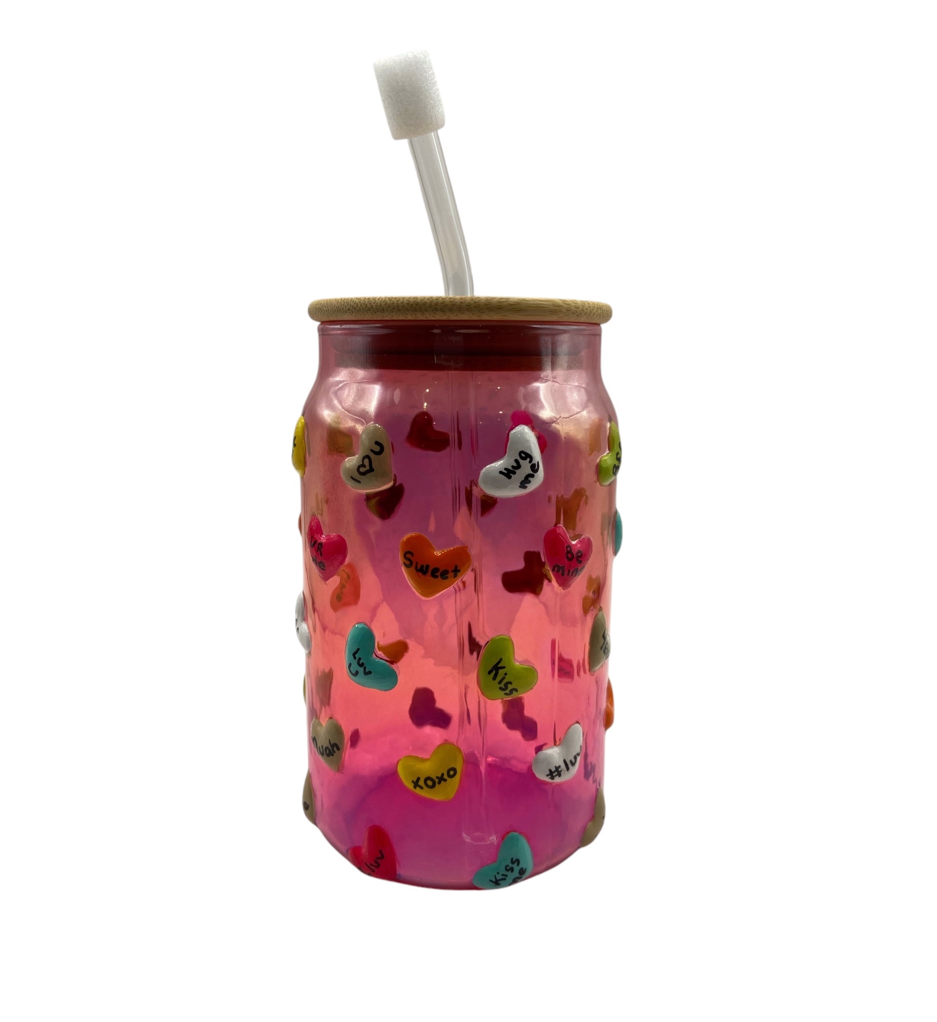 Hand Painted Pink Heart Decorated Glass Tumbler - photo 4