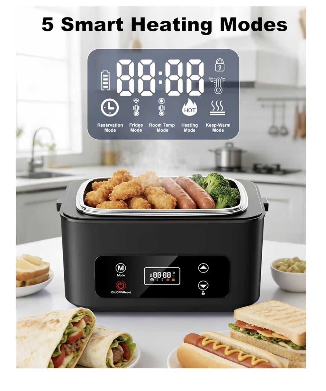 Electric Lunch Box, 1.2L Cordless Heated Lunch Box - photo 4