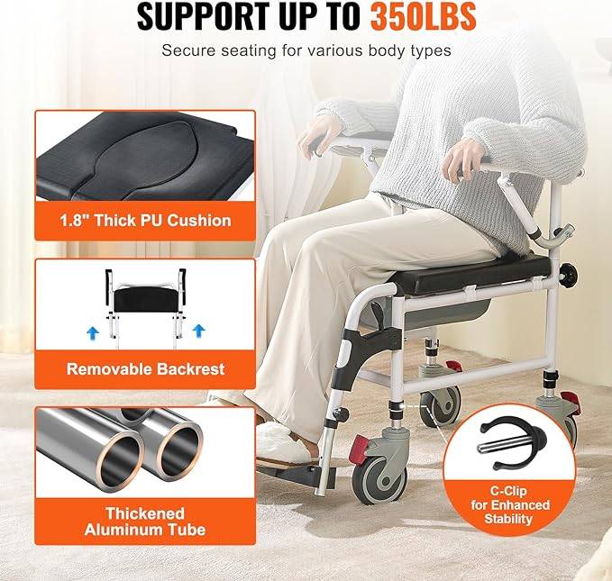 Shower Commode Wheelchair with 4 Lockable Wheels - photo 3