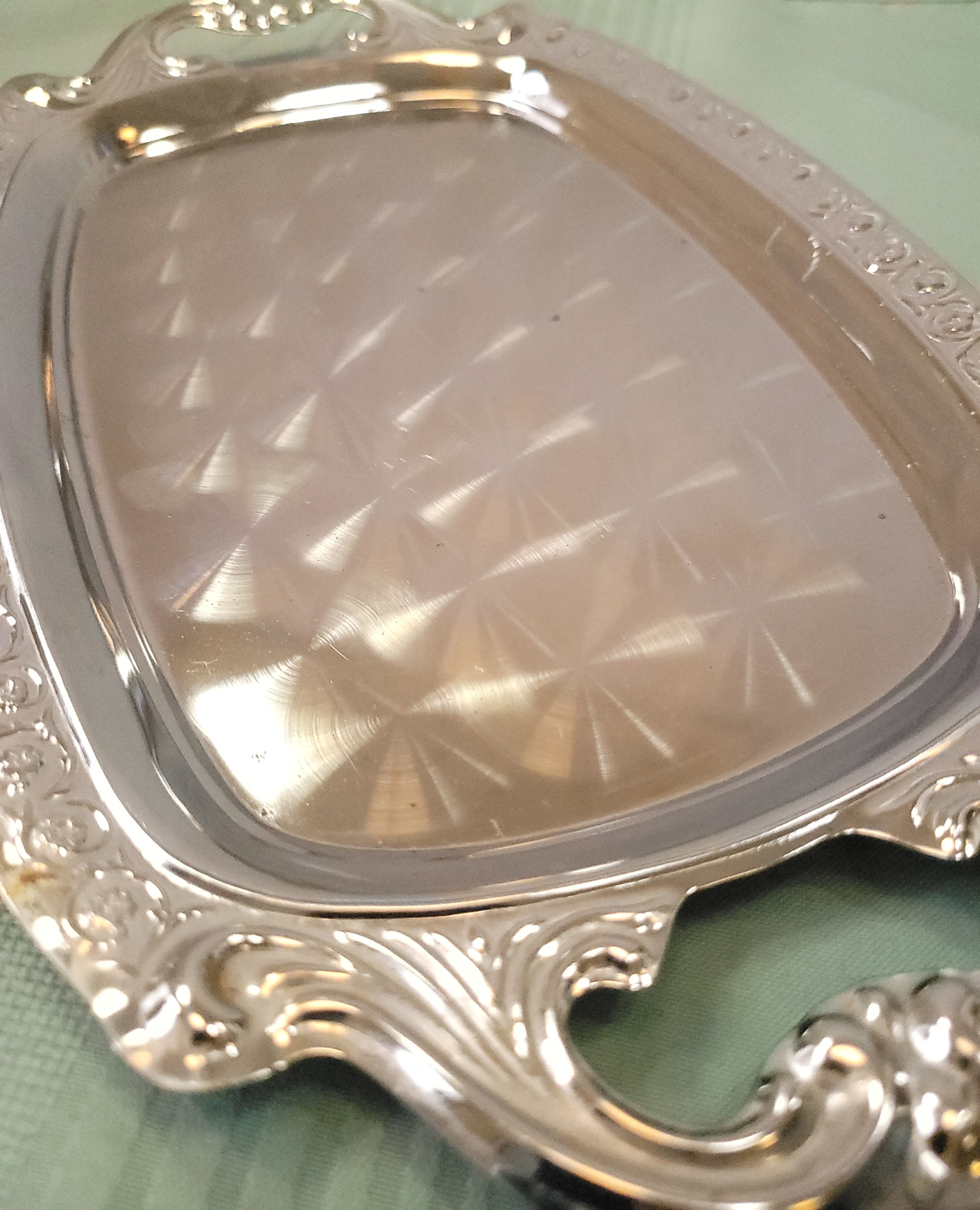 1970s Imports Japan Chrome Serving Tray Rose Border Sunburst - photo 3