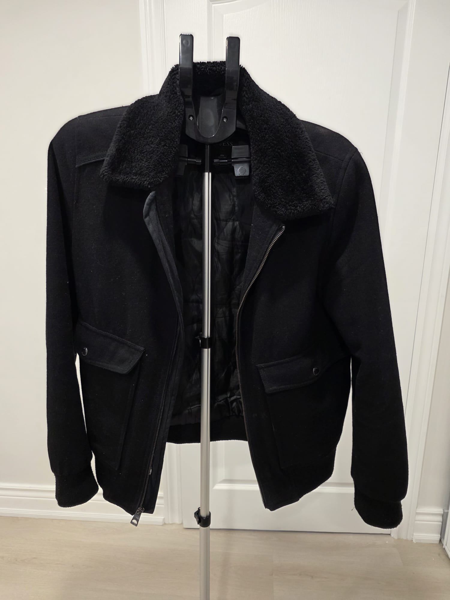 GUESS Wool-Blend Bomber Jacket with Sherpa Collar – Size M