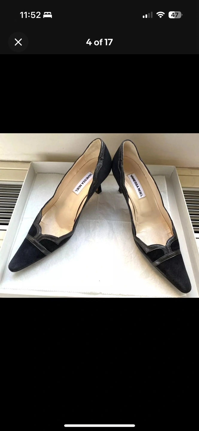 🥕 38 / 8 Vanessa Noel Black Suede Kitty Heels Italy - photo 2