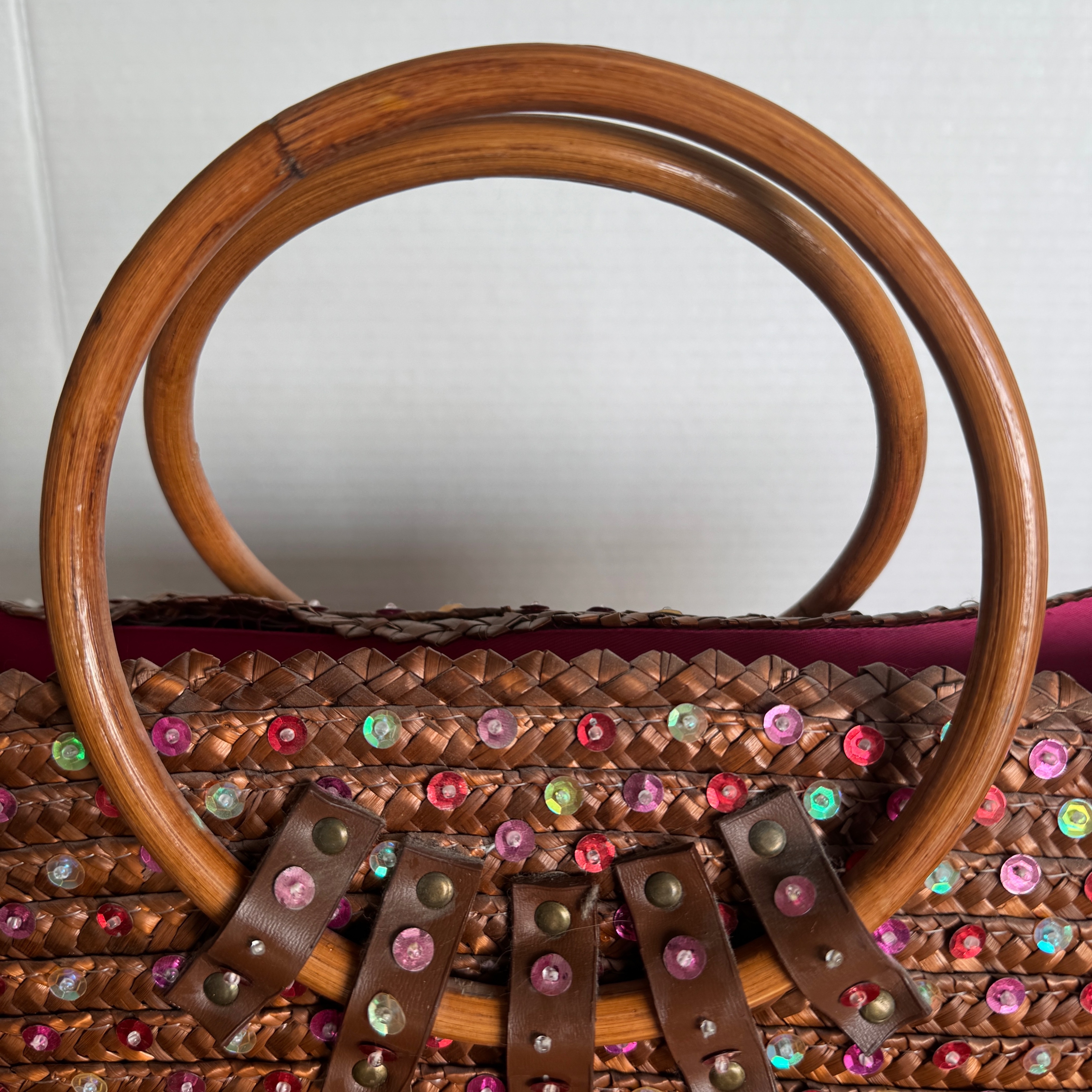 Vintage Woven Straw Tote Bag with Wood Handles - photo 3
