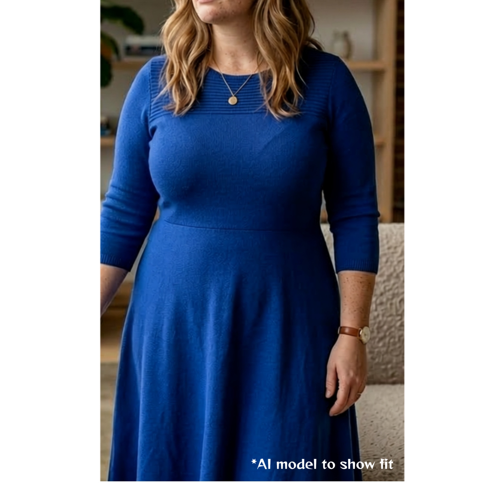 JustFab Royal Blue Ribbed Knit Fit & Flare Dress - 3X