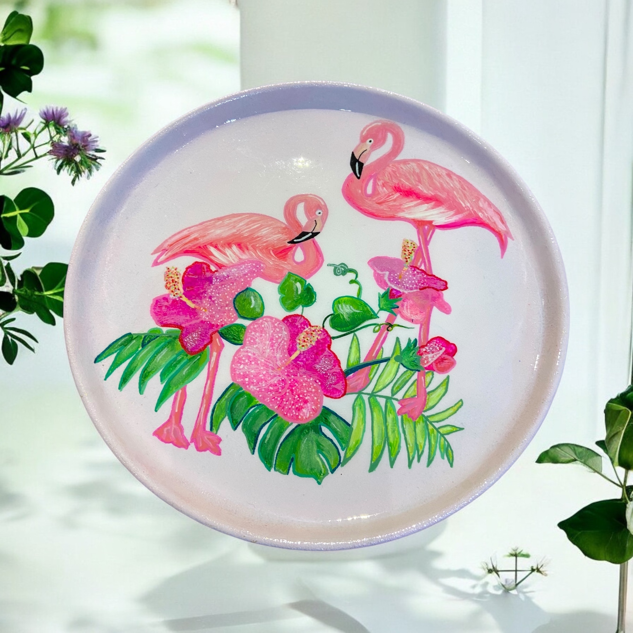 Hand Painted Flamingo & Hibiscus Decorative Plate - photo 4