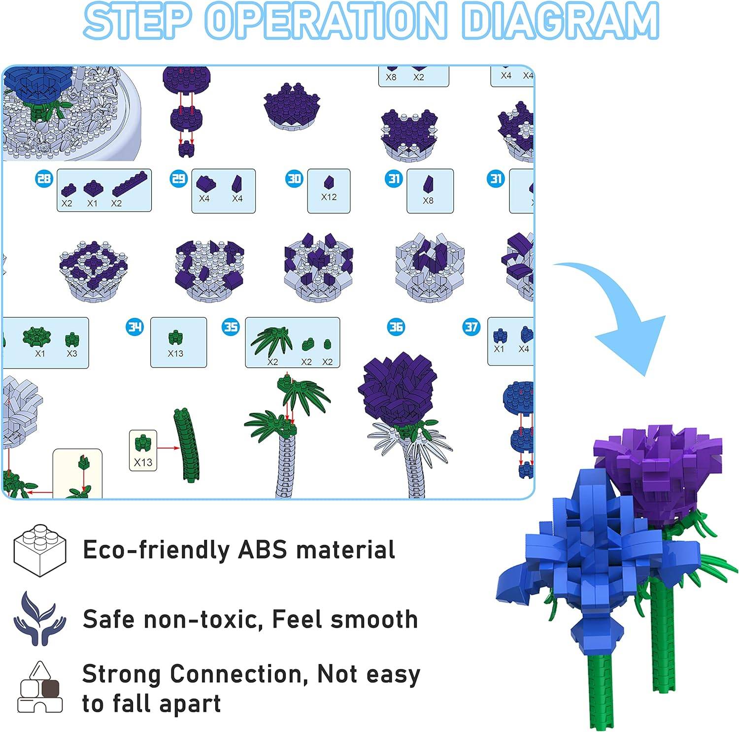 Guglog Flower Bouquet Blue Roses Building Bricks Kit - photo 3