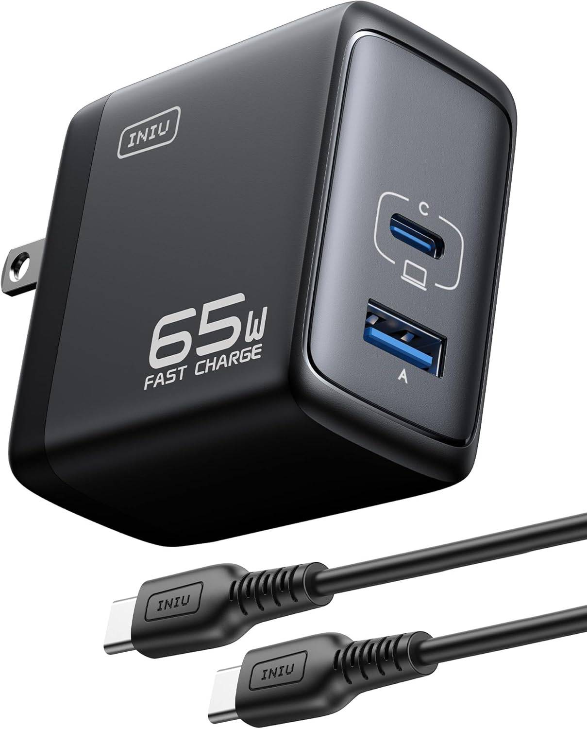 INIU 65W USB C Charger, 2-Port Fast Charger for laptops & phones