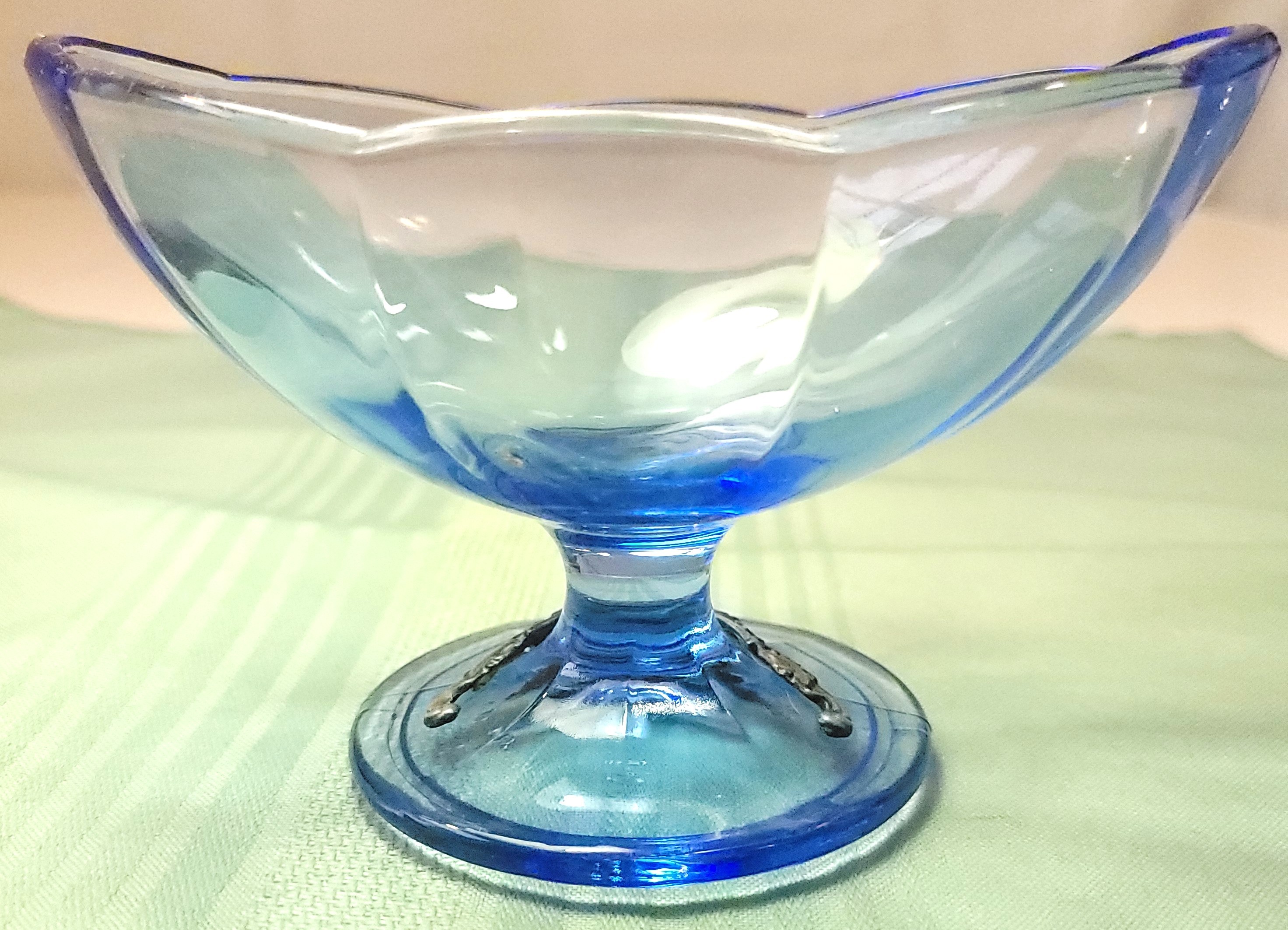 Vintage Italian Blue Glass Compote Bowl - Ornate Silver-Toned - photo 2