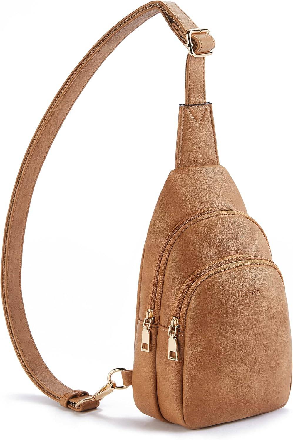 Leather Crossbody Sling Bag Fanny pack Backpack Camel Brown - photo 2
