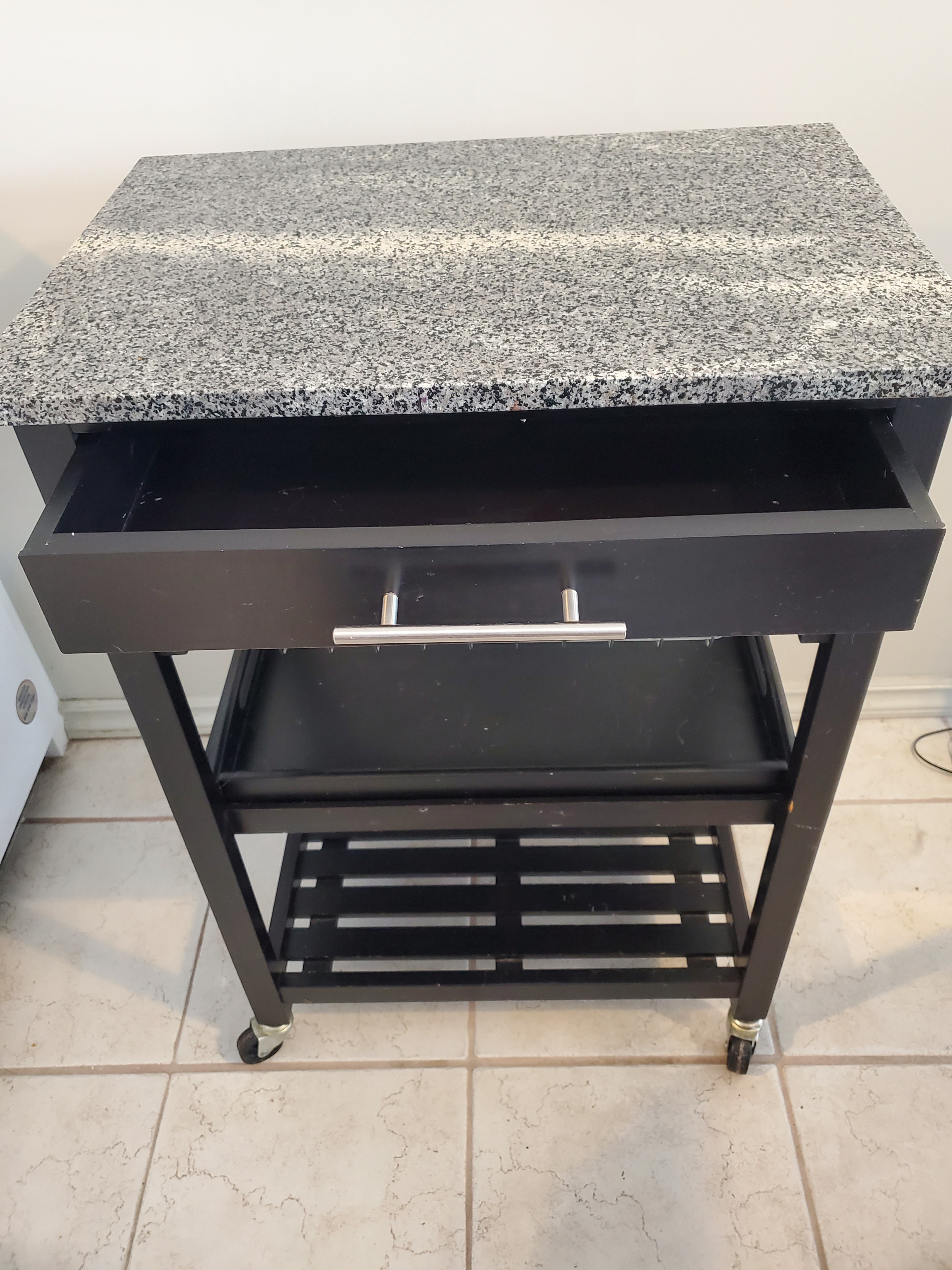 Black Kitchen Cart with Granite Top - photo 2