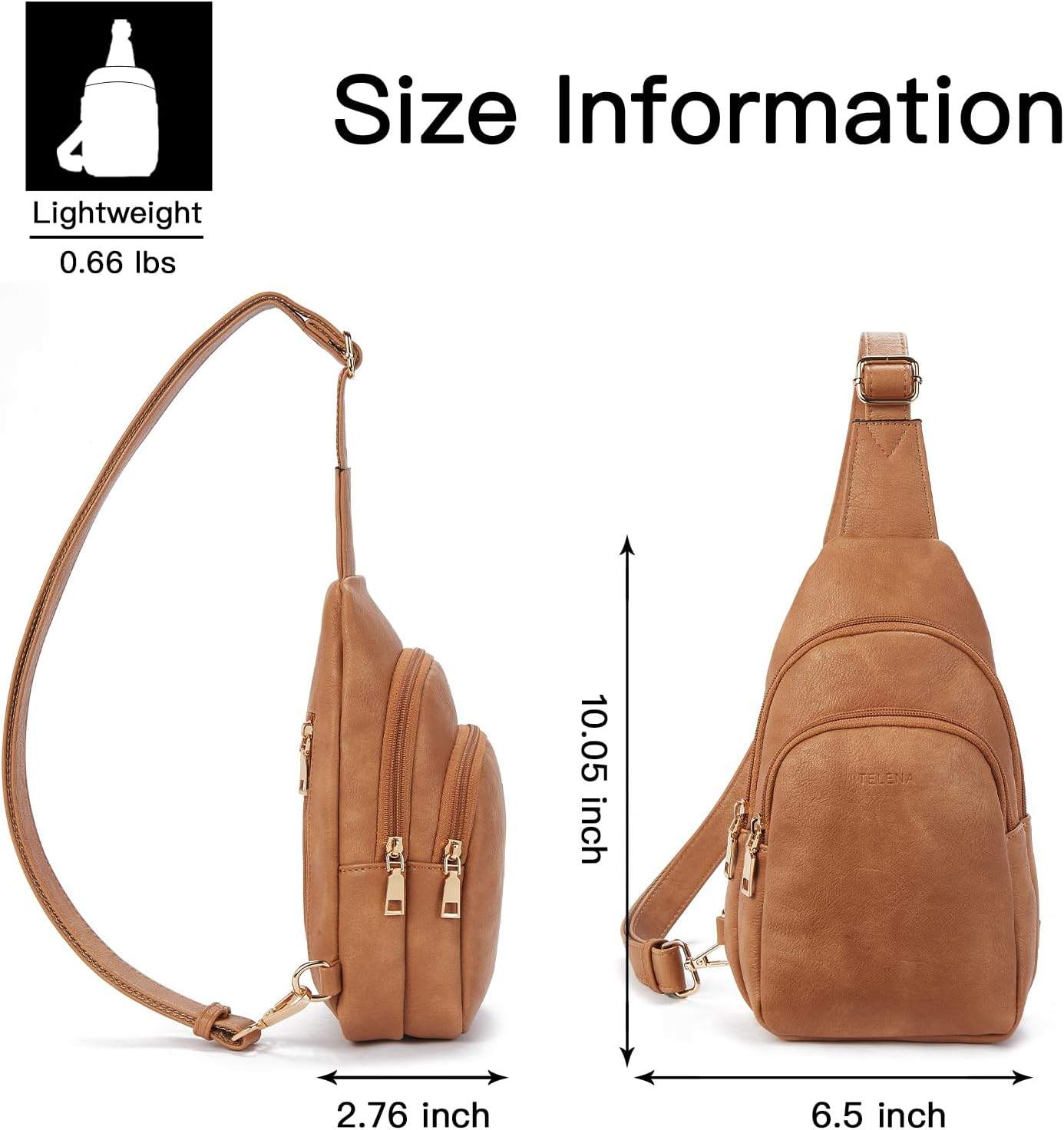 Leather Crossbody Sling Bag Fanny pack Backpack Camel Brown