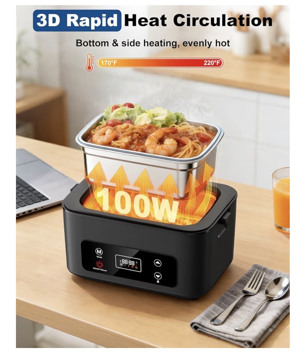 Electric Lunch Box, 1.2L Cordless Heated Lunch Box - photo 2