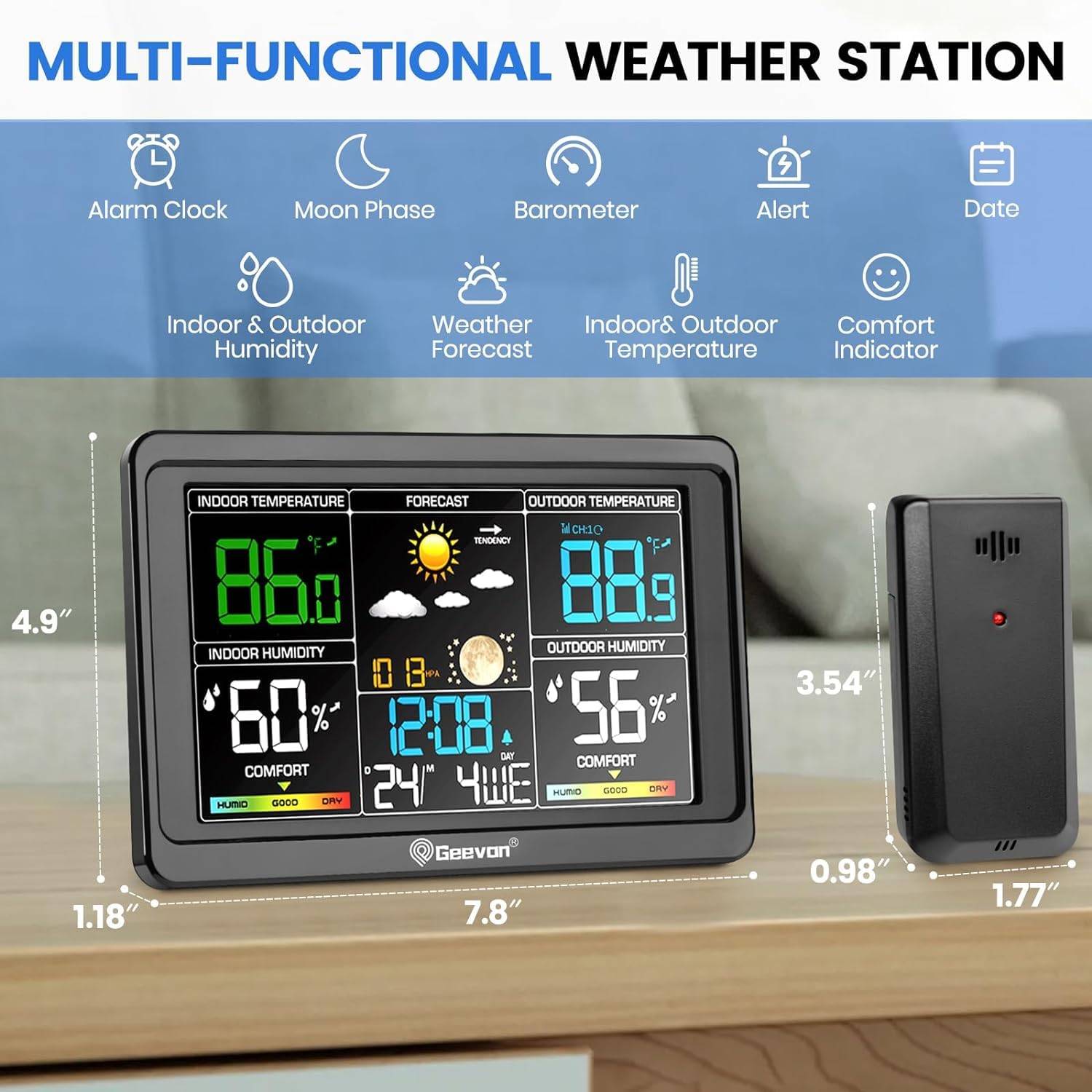 Geevon Weather Station Wireless Indoor Outdoor Thermometer - photo 3
