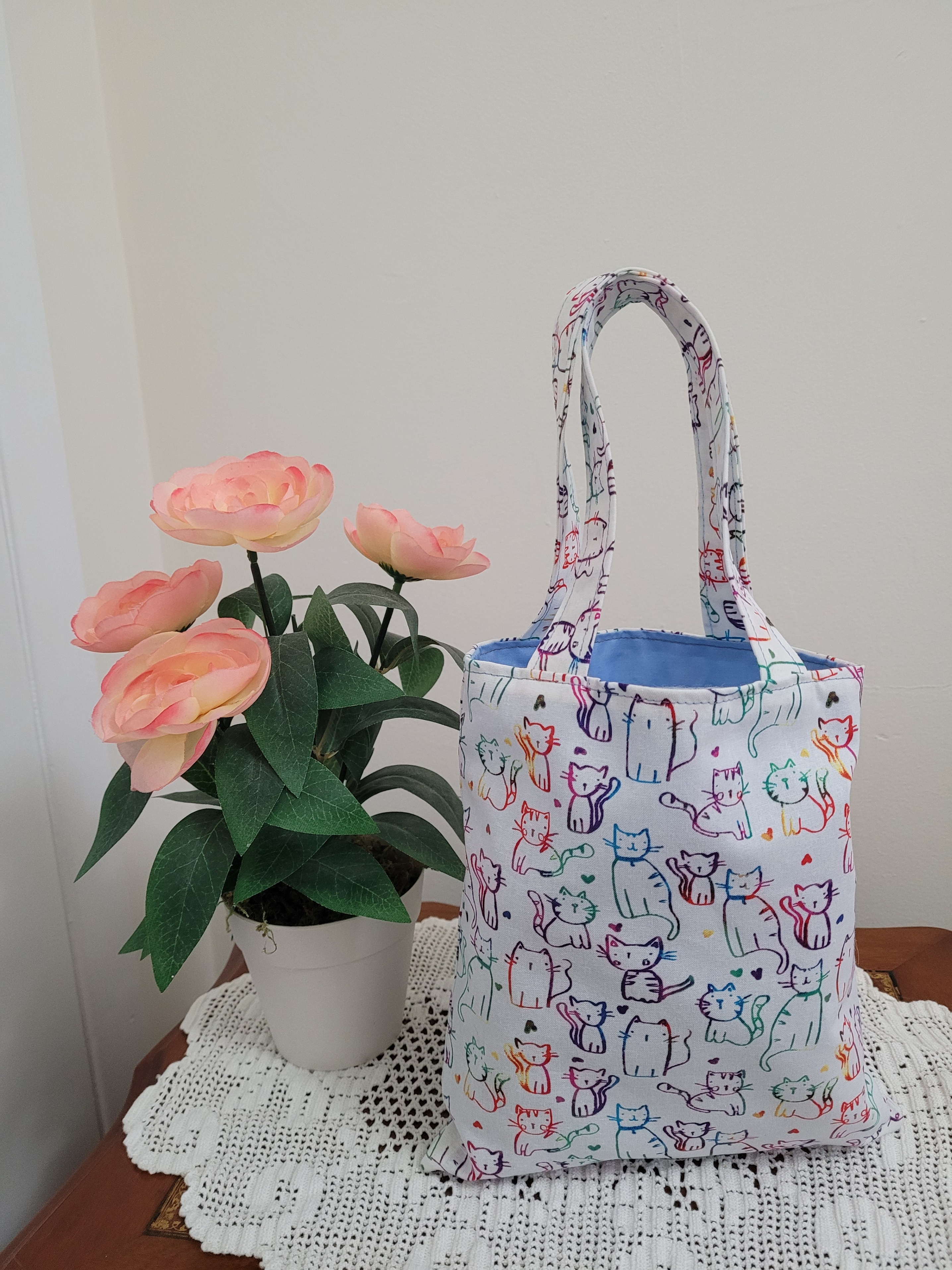 Kids spring tote bags, lined, cotton,