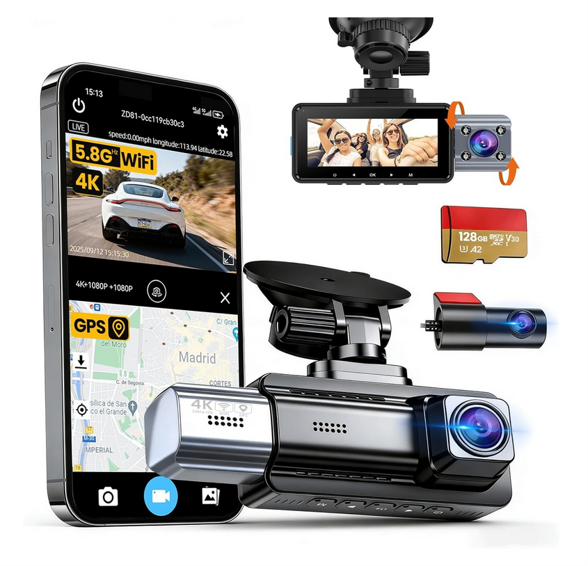 Car Dash Cam Front, Rear & Cabin Recording