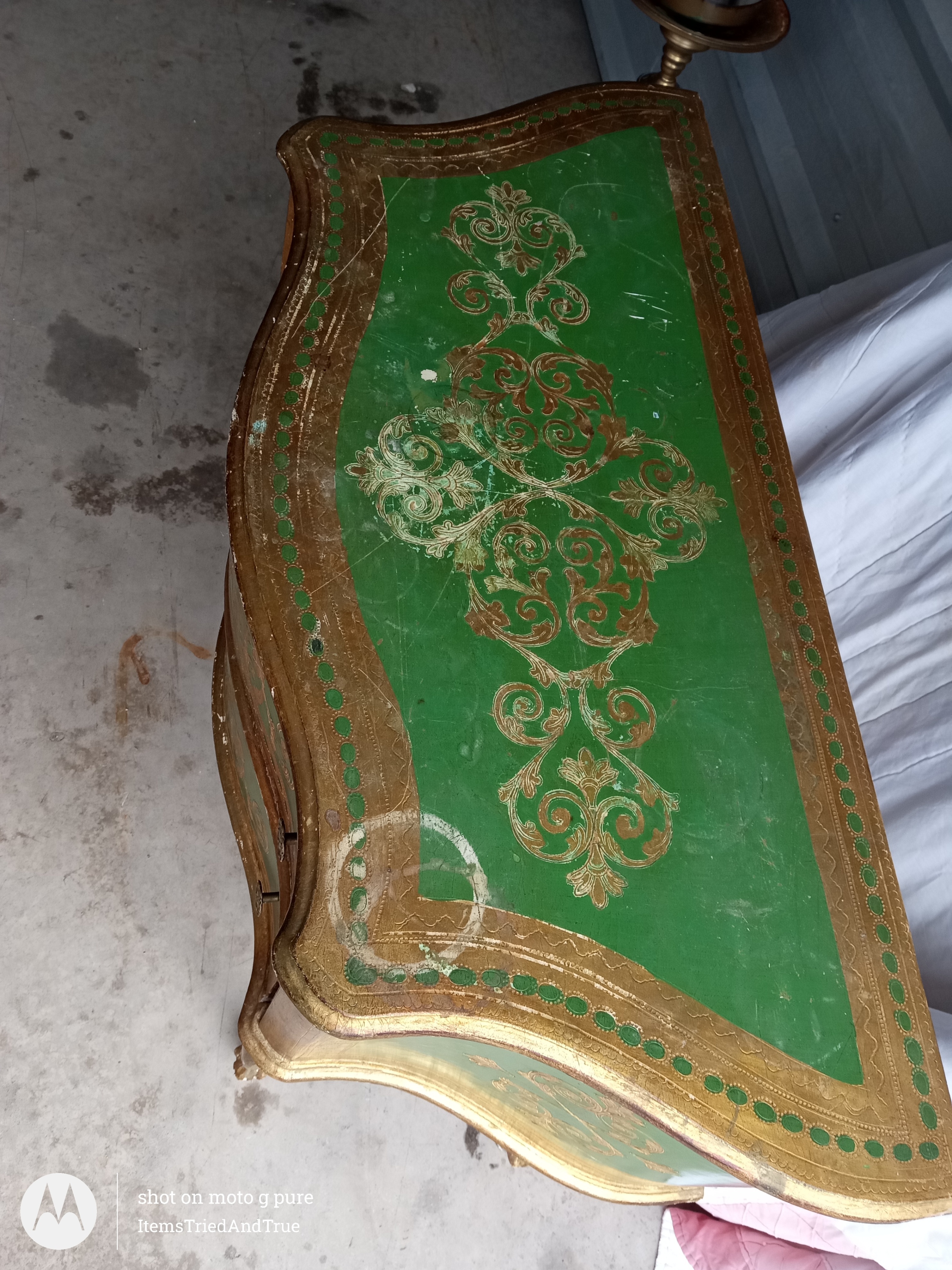 Vintage Hand‑Painted Green & Gold Chest of Drawers - photo 2