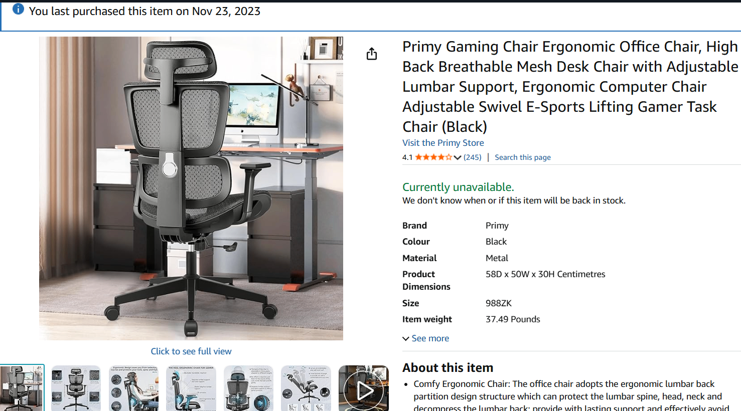 Primy Ergonomic Office Chair - Black - photo 3