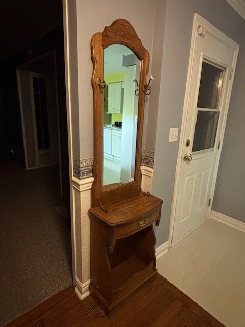 Solid Wood Entryway Hall Tree Mirror with Drawer & Hooks