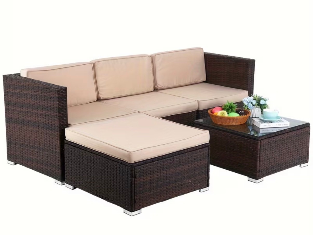 Outdoor Patio Sectional Sofa Set – Wicker Balcony Couch + Table - photo 2