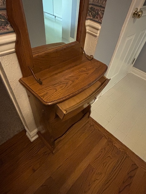 Solid Wood Entryway Hall Tree Mirror with Drawer & Hooks - photo 4