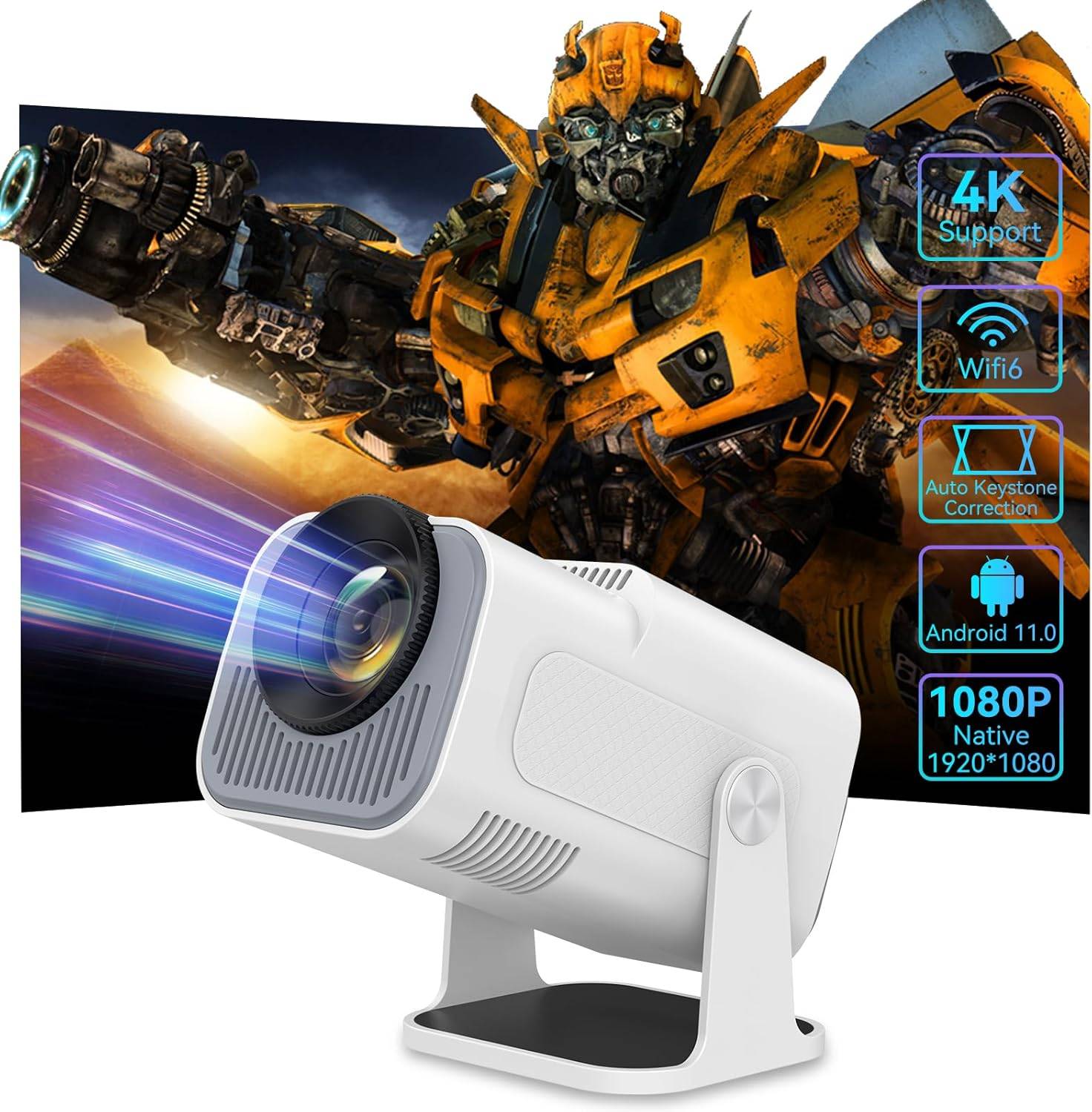 Mini Projector with Android,  1080P 4K Full HD Portable Projecto