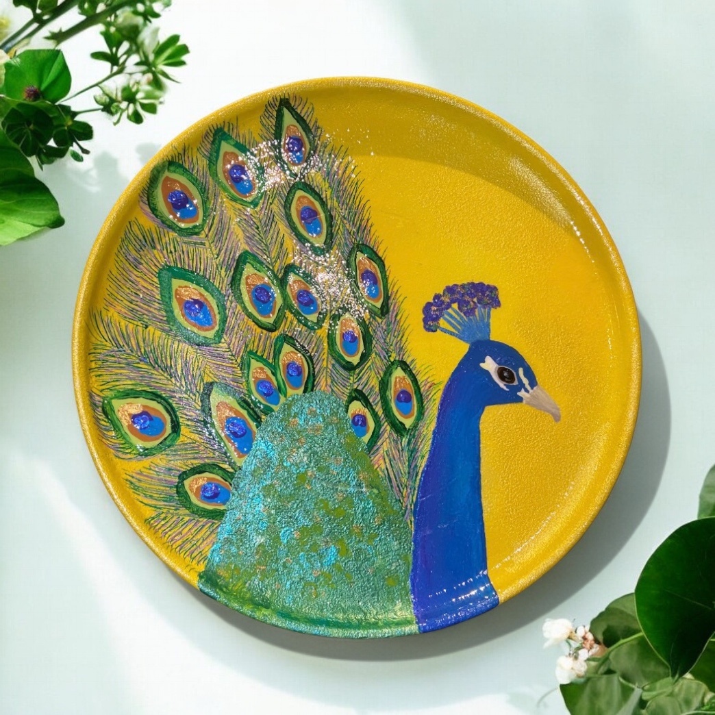 Hand-painted Peacock Plate, Yellow - photo 3