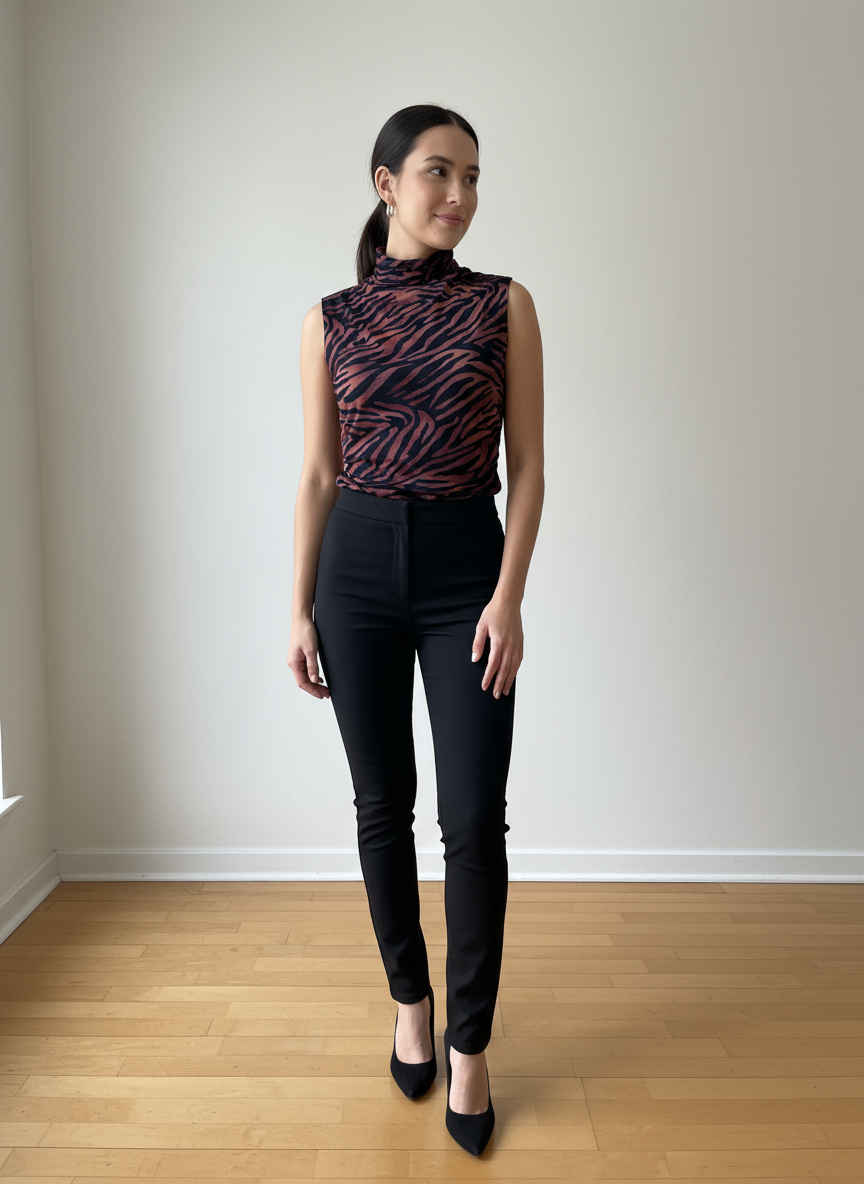 Blouse tiger print, black and berry purple