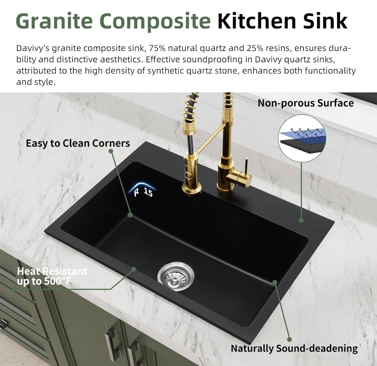 Granite Composite Kitchen Sink 27"x19" Dual Mount=Under/Drop-in - photo 5