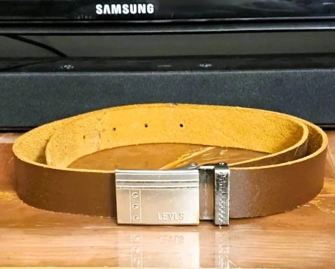 Genuine Leather Men's Belt with Clamp-Style Metal Buckle🧡